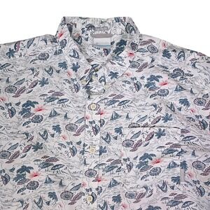 Columbia Mens XXL Short Sleeve Button Down Shirt Beach Sailboat Palm Tree Cotton